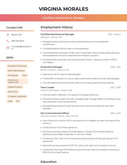 Facilities Maintenance Manager Resume