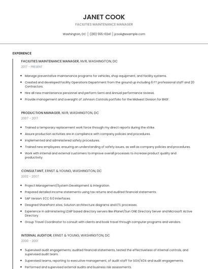Facilities Maintenance Manager Resume