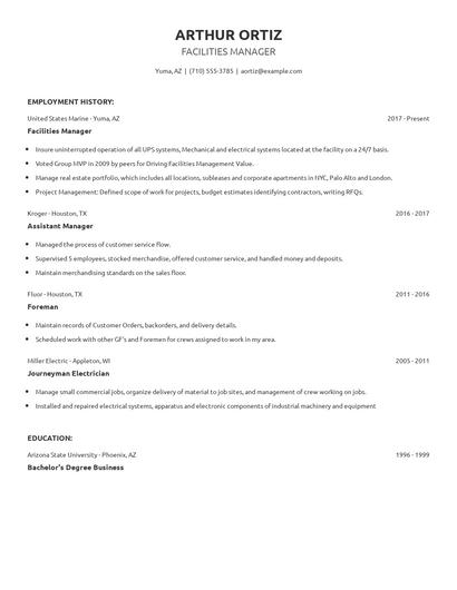 Facilities Manager Resume