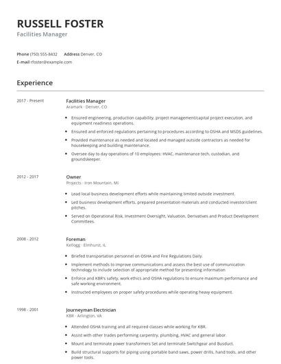 Facilities Manager Resume