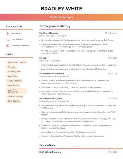 Facilities Manager Resume
