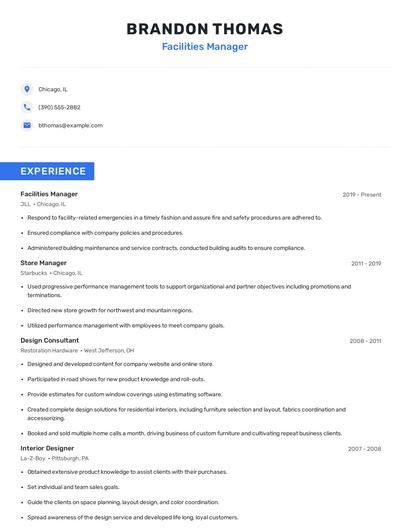 Facilities Manager Resume