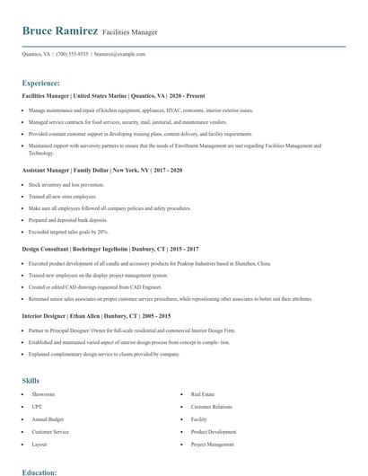 Facilities Manager Resume