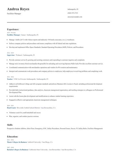 Facilities Manager Resume