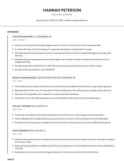 Facilities Manager Resume