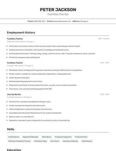 Facilities Painter Resume