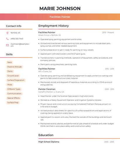 Facilities Painter Resume