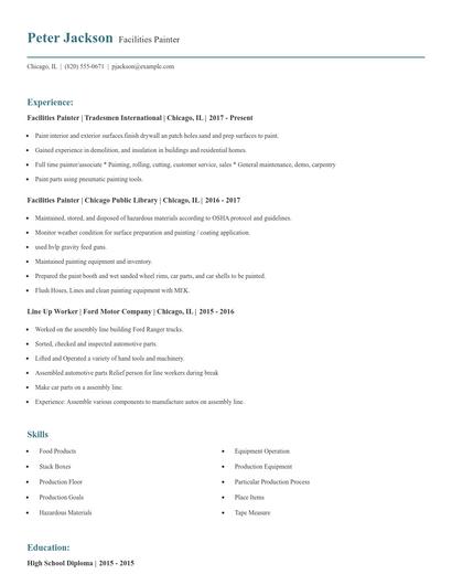 Facilities Painter Resume
