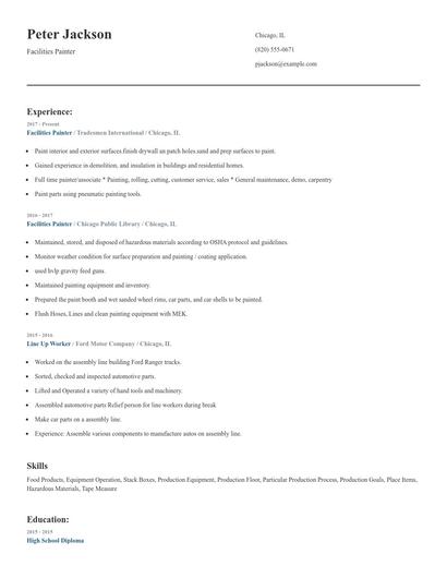 Facilities Painter Resume