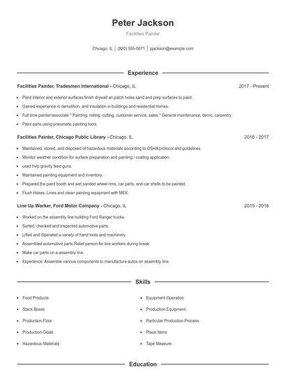 Facilities Painter Resume