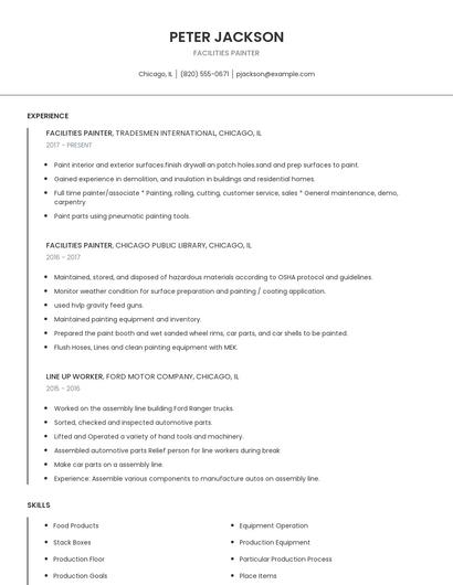 Facilities Painter Resume