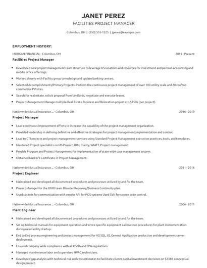 Facilities Project Manager Resume