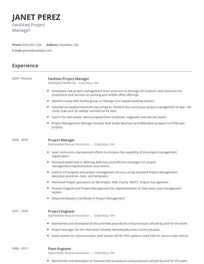 Facilities Project Manager Resume