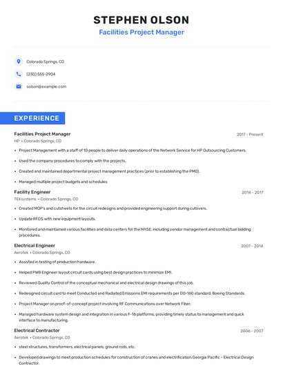 Facilities Project Manager Resume