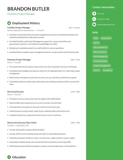 Facilities Project Manager Resume