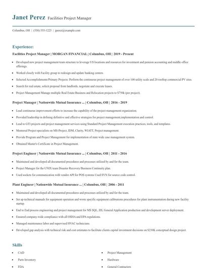 Facilities Project Manager Resume