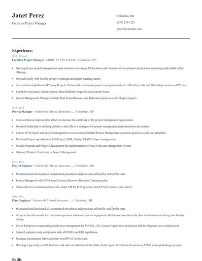 Facilities Project Manager Resume