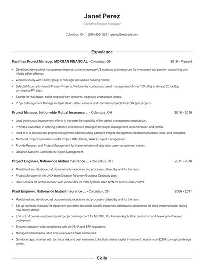 Facilities Project Manager Resume