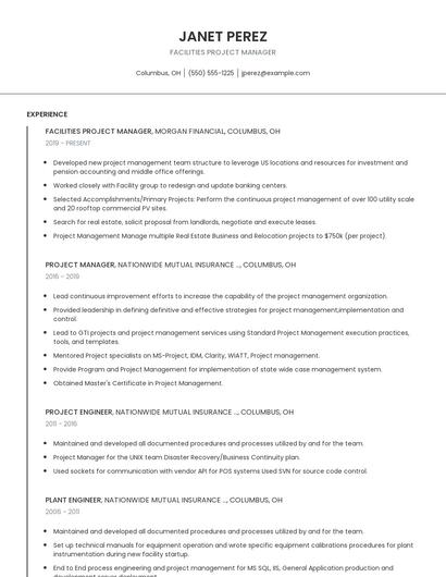 Facilities Project Manager Resume