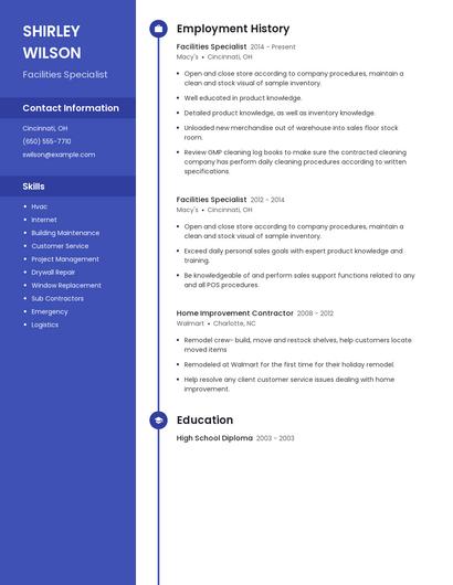 Facilities Specialist Resume
