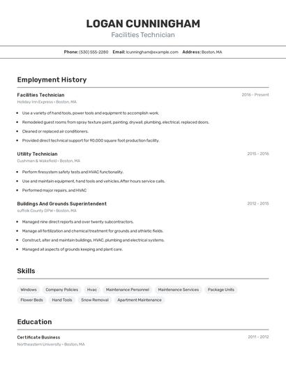 Facilities Technician Resume