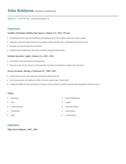 Facilities Technician Resume