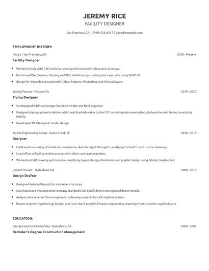 Facility Designer Resume