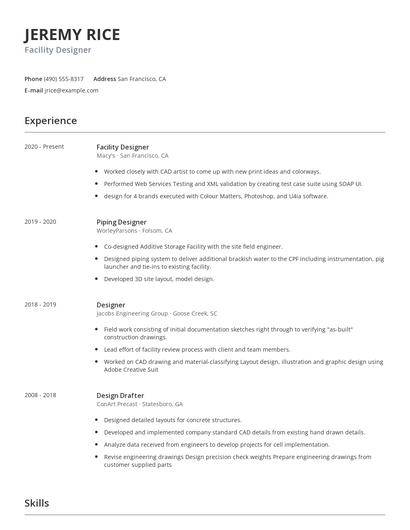 Facility Designer Resume