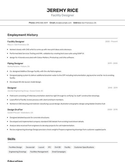 Facility Designer Resume
