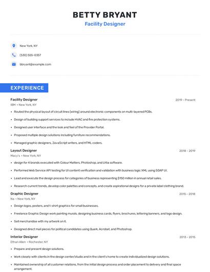 Facility Designer Resume