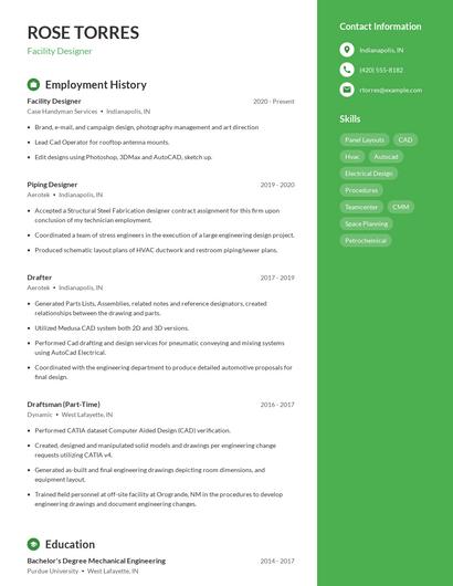 Facility Designer Resume