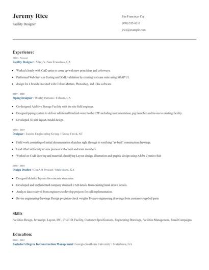 Facility Designer Resume