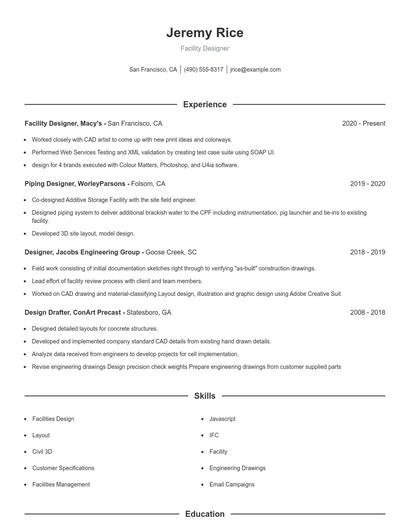 Facility Designer Resume