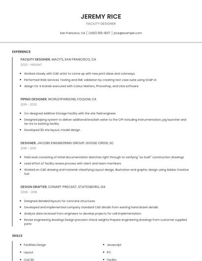 Facility Designer Resume