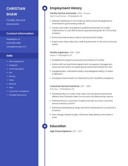 Facility Service Associate Resume