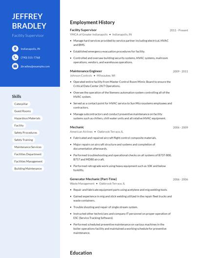 Facility Supervisor Resume