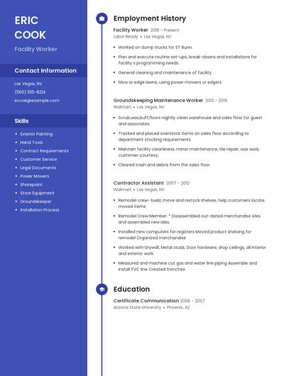 Facility Worker Resume