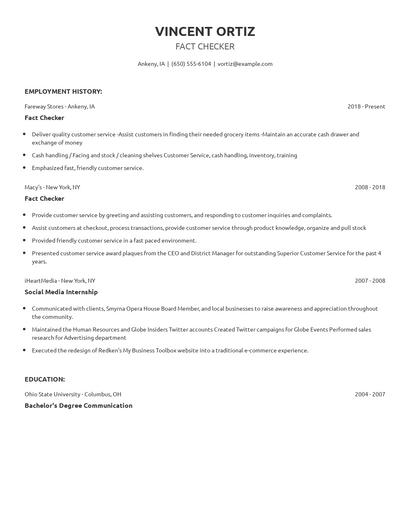 Fact Checker Resume