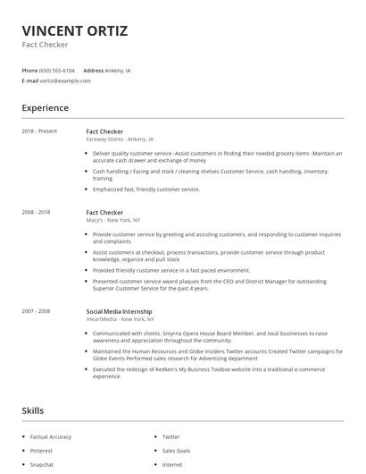 Fact Checker Resume