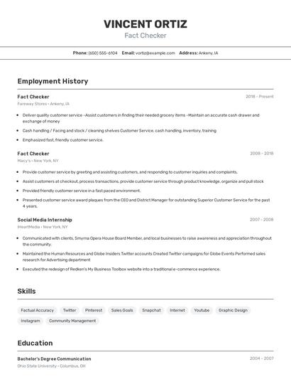 Fact Checker Resume
