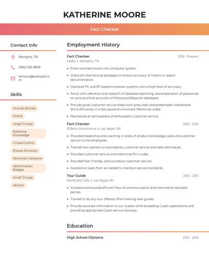 Fact Checker Resume