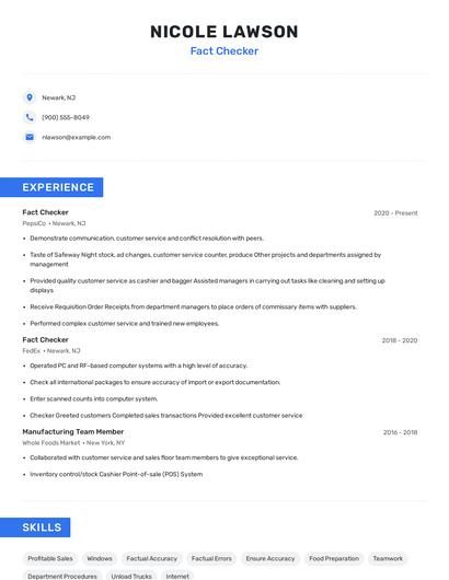 Fact Checker Resume