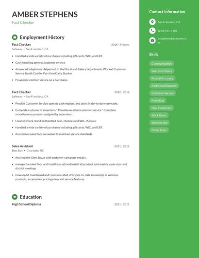 Fact Checker Resume