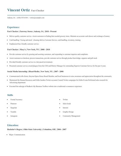 Fact Checker Resume