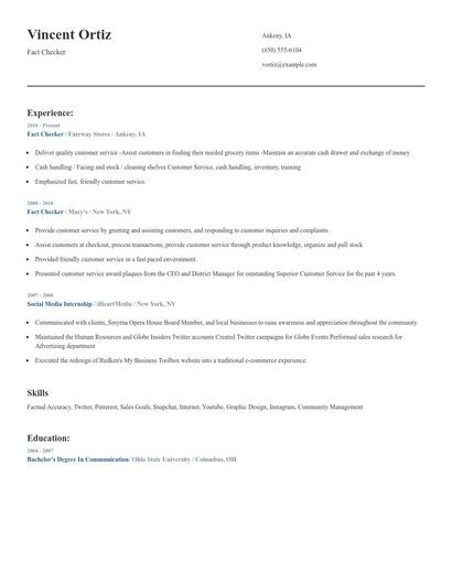 Fact Checker Resume