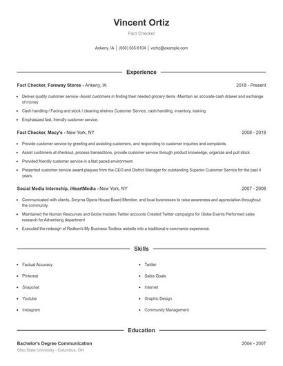 Fact Checker Resume