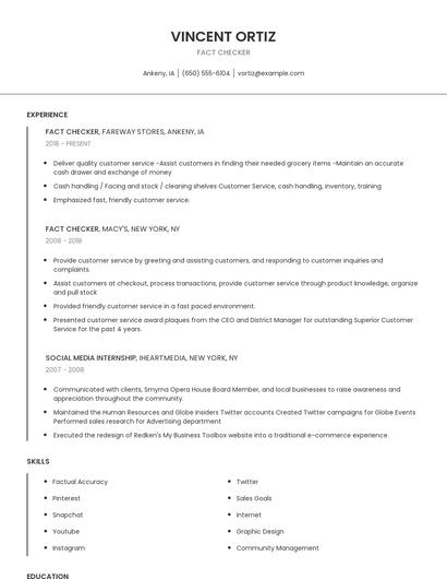Fact Checker Resume