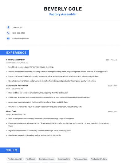 Factory Assembler Resume