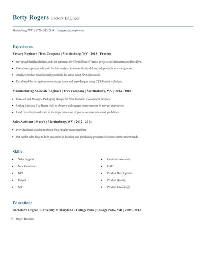 Factory Engineer Resume