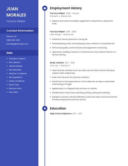 Factory Helper Resume